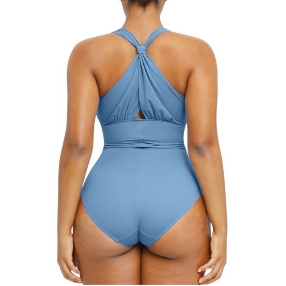 ShapeLLX Smart Sculpt Ruched Twist-Front Tummy Control Swimsuit Sky Blue XL EUC - Picture 4 of 13